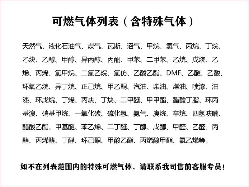 可燃氣體列表（含特殊氣體）