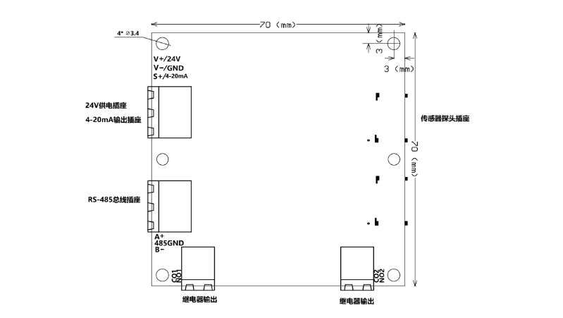 可燃氣體檢測模塊的安裝孔位置圖片